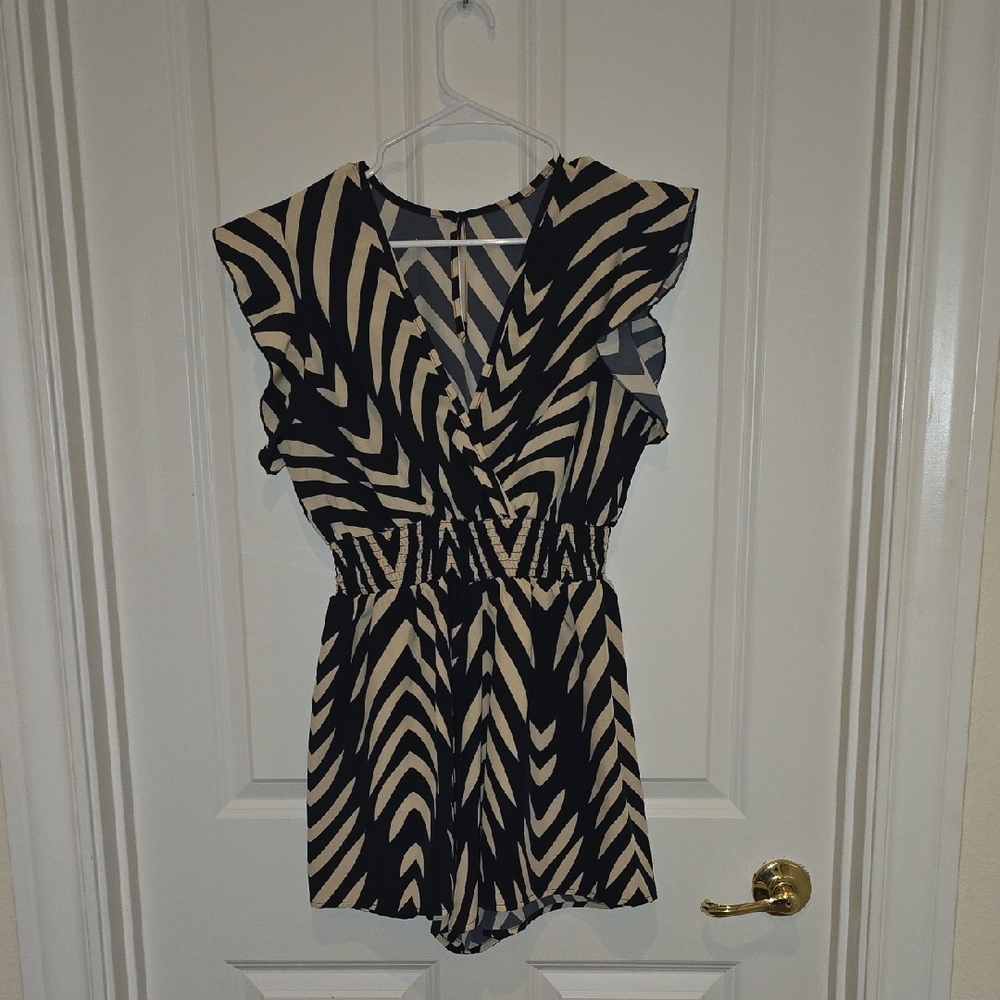 Navy and Cream Zebra Print Romper